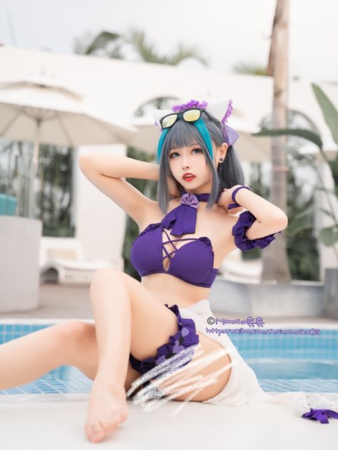 【COS正片】碧蓝航线柴郡泳装cos 甜蜜的海滩约会吧！ Momoko葵葵