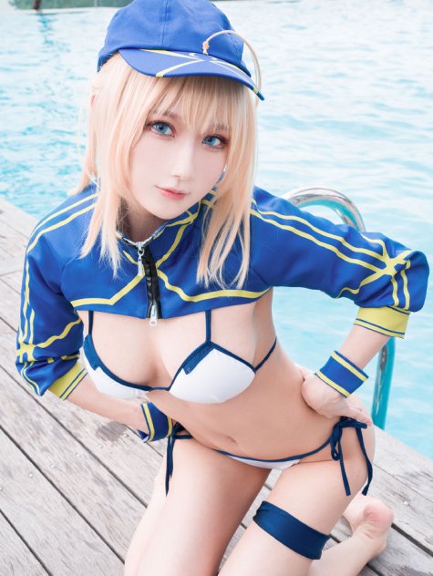 【COS正片】fate/grandorder迷之女主角呆毛泳装cos美萌气质 cn阿包也是兔娘